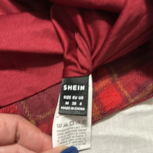 SHEIN Holiday Plaid Faux Fur Button Up Top and Skirt Medium Xmas - Picture 6 of 7